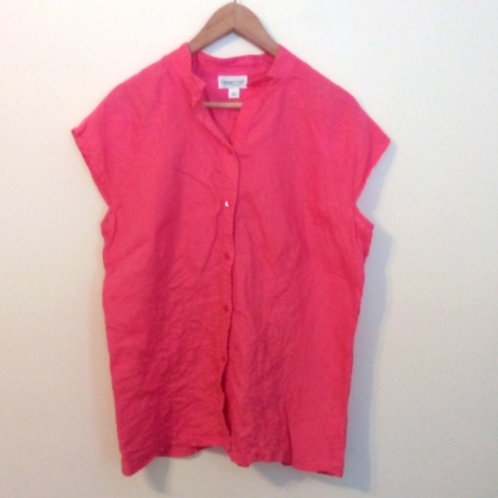 Coldwater Creek Coral Pink Button-Down Linen Top